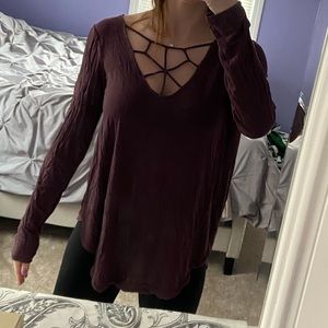 American Eagle Deep Purple Long Sleeve Top